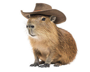 capybara wearing cowboy hat, exuding playful and adventurous spirit. This charming animal captures attention with its unique style and personality