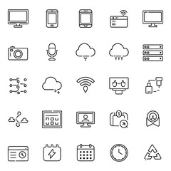 Simple Line Icons Representing Various Technology and Communication Tools