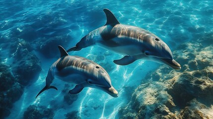 Obraz premium Graceful Dolphins Underwater Ballet