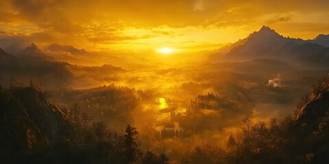 Naklejka premium Golden Sunset Landscape