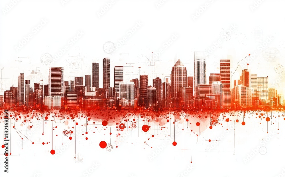 Poster an artistic rendering of a network connection featuring red spheres and lines