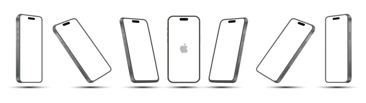 Realistic smartphone mockup. iphone with blank screen mockup template. perspective mobile phone mockup. Smartphone mockup in various angles. iPhone mockup without background