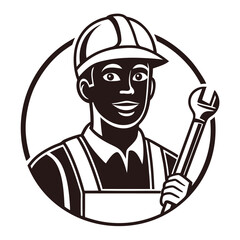Cartoon Craftsman Holding Tool Building Company Logo