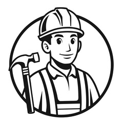 Friendly Construction Worker Logo Cartoon Style