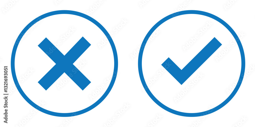 Poster checkmark cross symbols. checkbox false wrong icons set. vote checkmark, cross icons, symbols set. v