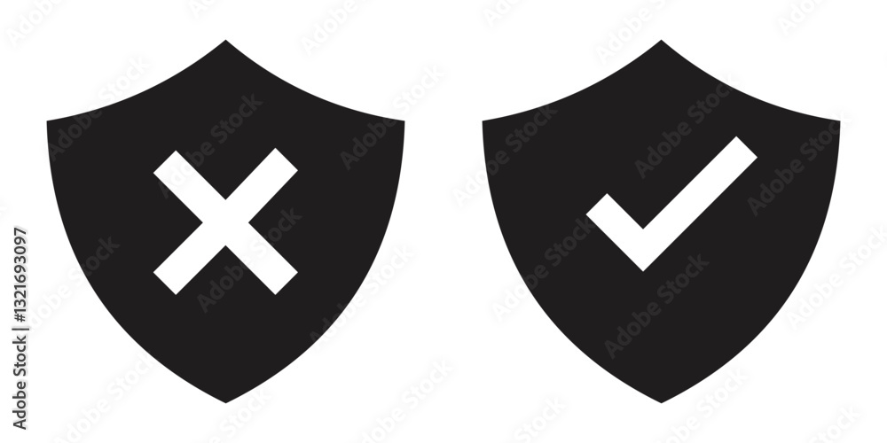 Poster checkmark cross symbols. checkbox false wrong icons set. vote checkmark, cross icons, symbols set. v
