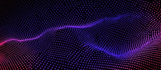 Abstract purple and red wave dots on black background.