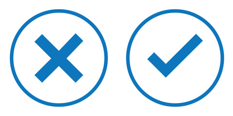 Checkmark cross symbols. Checkbox false wrong icons set. Vote checkmark, cross icons, symbols set. Vector icons