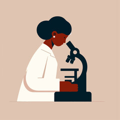 scientist female using microscope