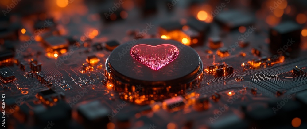 Aufkleber a zoomed-in view of a stylish tech button displaying a radiant pink heart