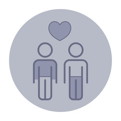Icon of two stylized male figures standing side by side, with heart symbol above them, depicting love and connection