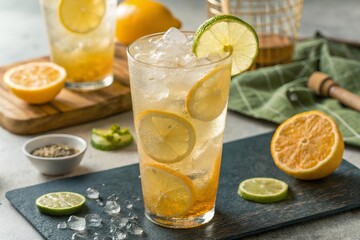 Fototapeta premium Refreshing Citrus Cooler: A Sparkling Drink with Lemon and Lime