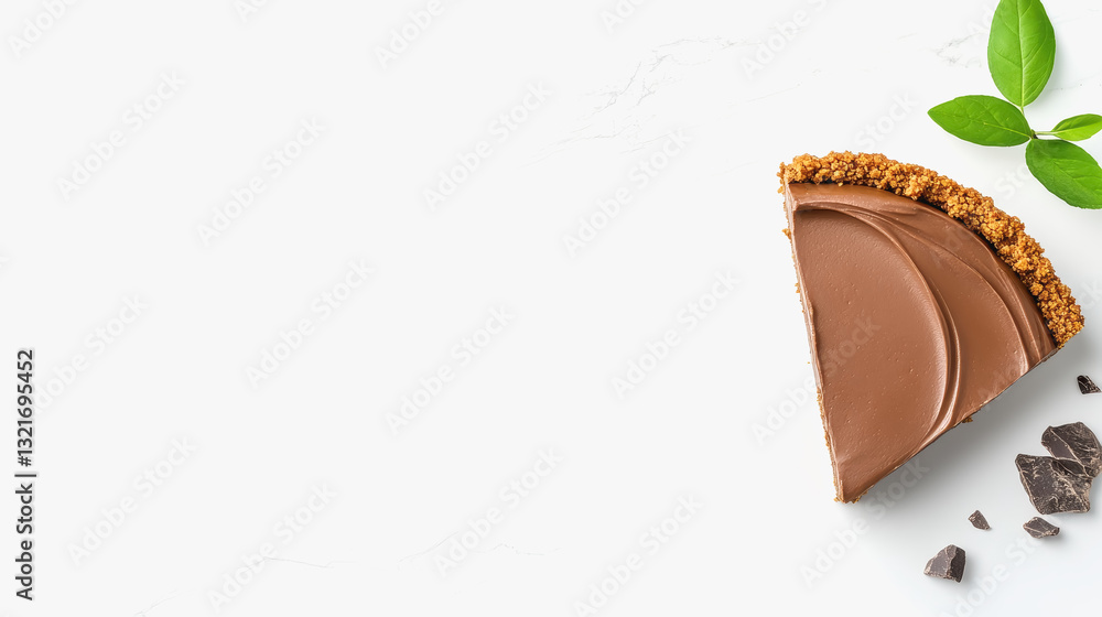 Poster Scrumptious rustic homemade chocolate swirl cheesecake with a slice missing captured in an elegant flat-lay style
