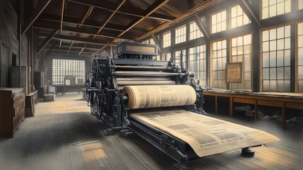 Vintage Printing Press in a Historic Workshop: A Glimpse into the Past