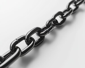 Obraz premium A focused image of a durable black metal chain against a plain white background