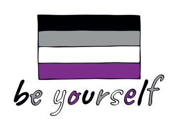 Colorful Asexual pride flag Happy pride day LGBTQ community Pride Month Vector hand drawn doodle for posters, stickers, logo, cards