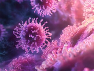 Obraz premium Microscopic Bacteria with Glowing Scientific Details in 3D Rendering