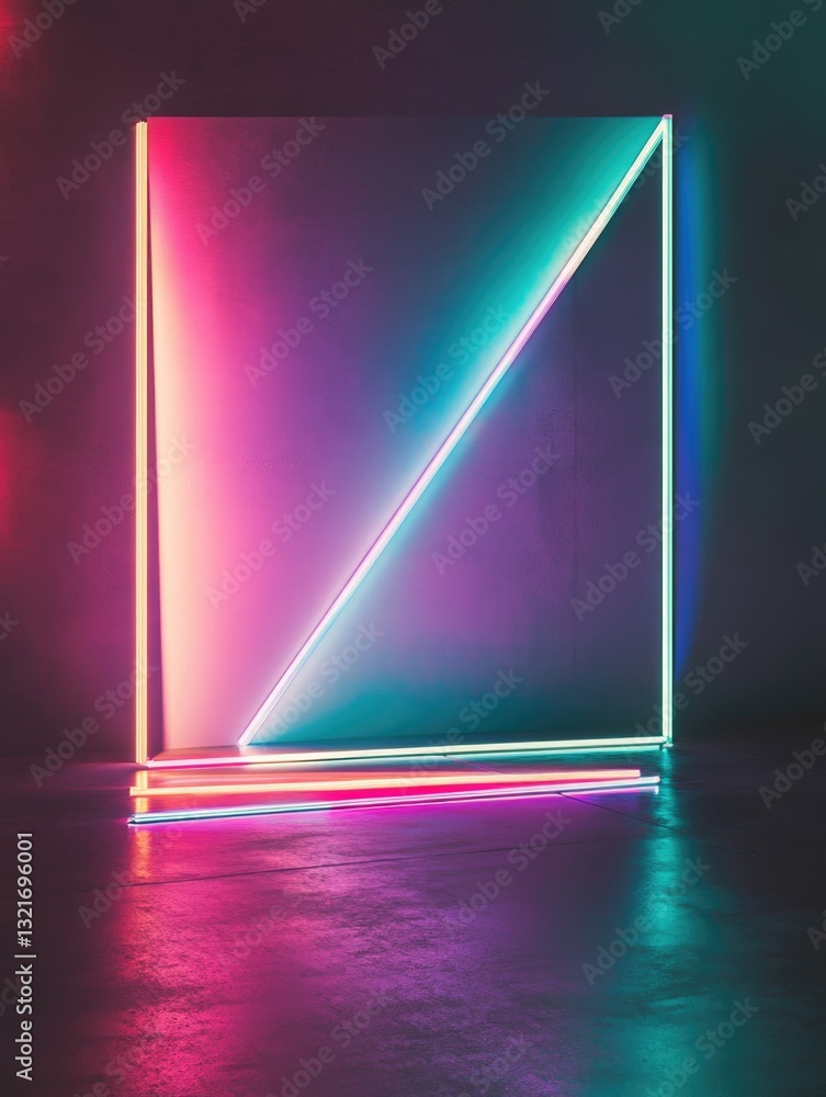Poster a neon frame in the middle of a room