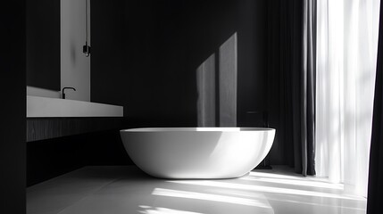 Bathtub in Modern Bathroom with Light Streaming Through Curtains