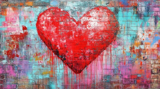 Graffiti Heart on Colorful Wall. Possible Use Social media post