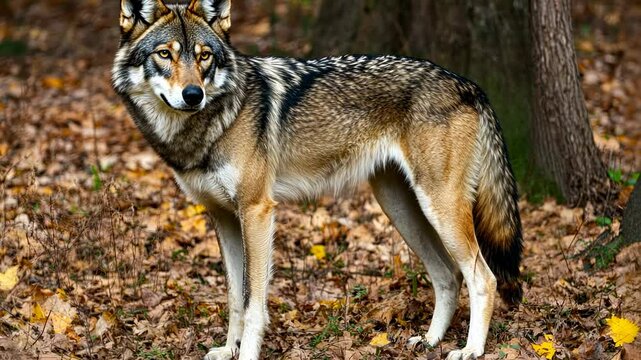 Majestic Red Wolf in Autumn Forest