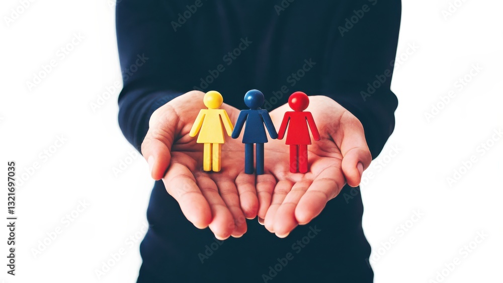 Aufkleber employee engagement enhances productivity and performance concept. colorful figures held in hands sy