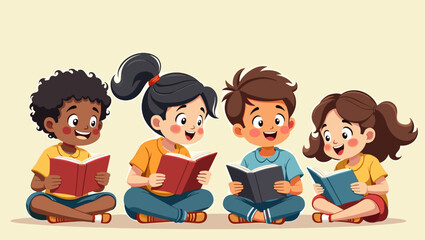 Joyful Students Eagerly Reading Books and Learning in Back to School Season