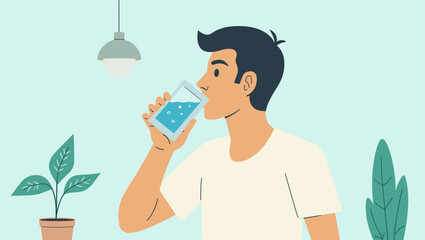 Man Drinking Water from Glass Promoting Hydration and Healthy Lifestyle