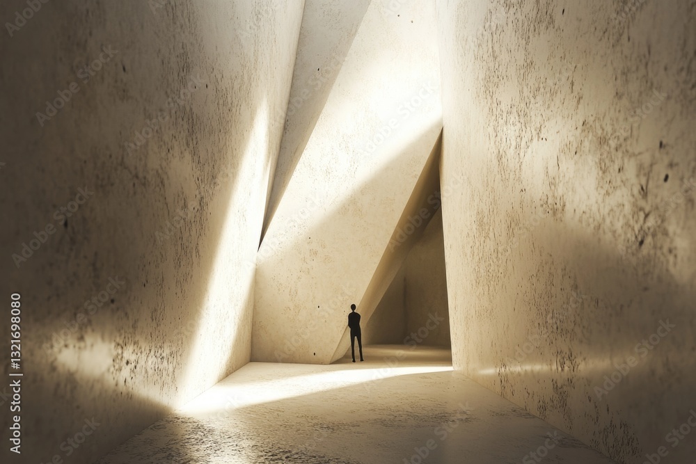 Poster a person standing in a room with a light source coming from outside, creating a warm and cozy atmosp