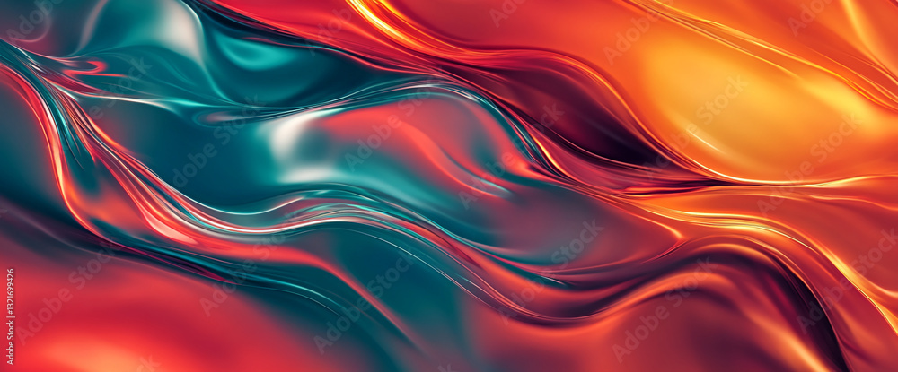 Poster abstract image of flowing teal and orange liquid, creating a dynamic and vibrant design, showcasing 