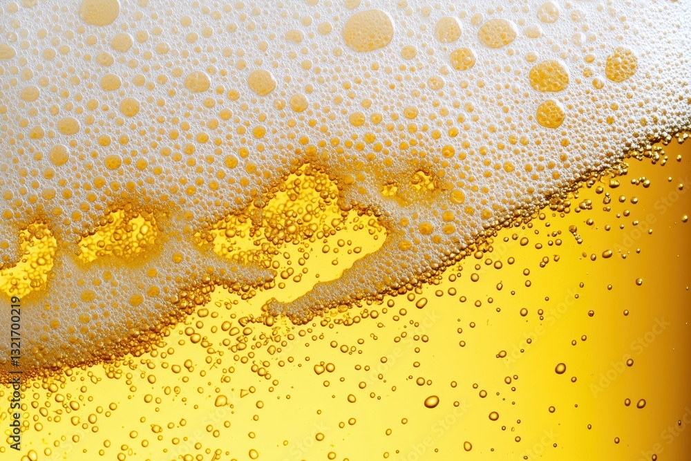 Poster Close-up of beer foam and bubbles creating a refreshing texture