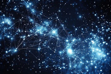 Abstract white glowing dots and lines against a black background, a concept for big data technology