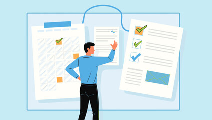 Productive Man Optimizing Daily Schedule and Prioritizing Important Tasks on To-Do List