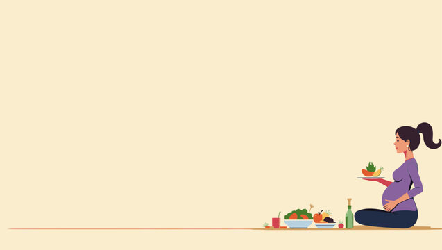 Pregnant Woman Eating Nutritious Meal, Following Healthy Pregnancy Diet Plan Recommendations