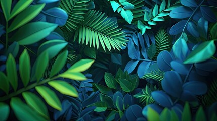 Lush Tropical Foliage, Green Leaves Background, Nature Texture, Design Element
