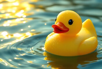 Playful Yellow Rubber Duck Floating on Rippled Water