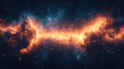 Fototapeta premium Cosmic Nebula Fiery stellar clouds clash in deep space, background stars