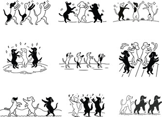 A premium vector silhouette of a dog dancing and enjoying 