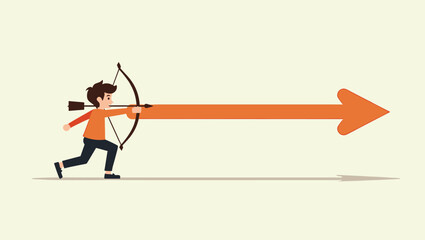 Young Boy Pushing an Arrow in the Opposite Direction