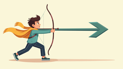 Young Boy Pushing an Arrow in the Opposite Direction