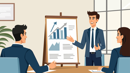 Young Businessman Presenting Innovative Business Plan to Investors