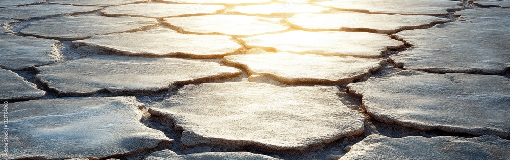 Poster golden hour light casts intricate shadows on a salt flat highlighting natural patterns and textures