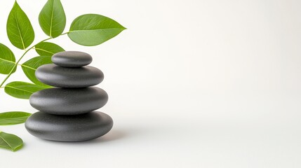 Fototapeta premium Zen Harmony Stones and Green Leaves Wellness Still Life Background Serenity Concept Tranquility