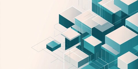Abstract teal and white isometric cube pattern background.