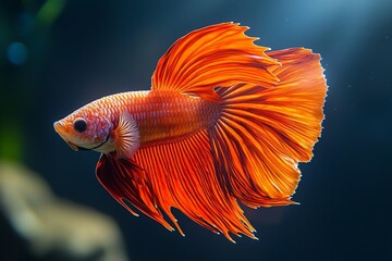 Obraz premium Elegant orange betta splendens swimming gracefully underwater in aquarium