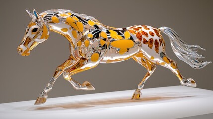 Fototapeta premium Witness the breathtaking spectacle of a dynamic galloping horse formed entirely from liquid gold and silver, a stunning fusion of artistry and precious metals This captivating image showcases the raw