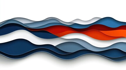 Fototapeta premium Abstract wavy layered paper cut design in blue, orange, and white.