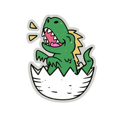 Cartoon vector illustration of a baby dinosaur hatching from an egg
