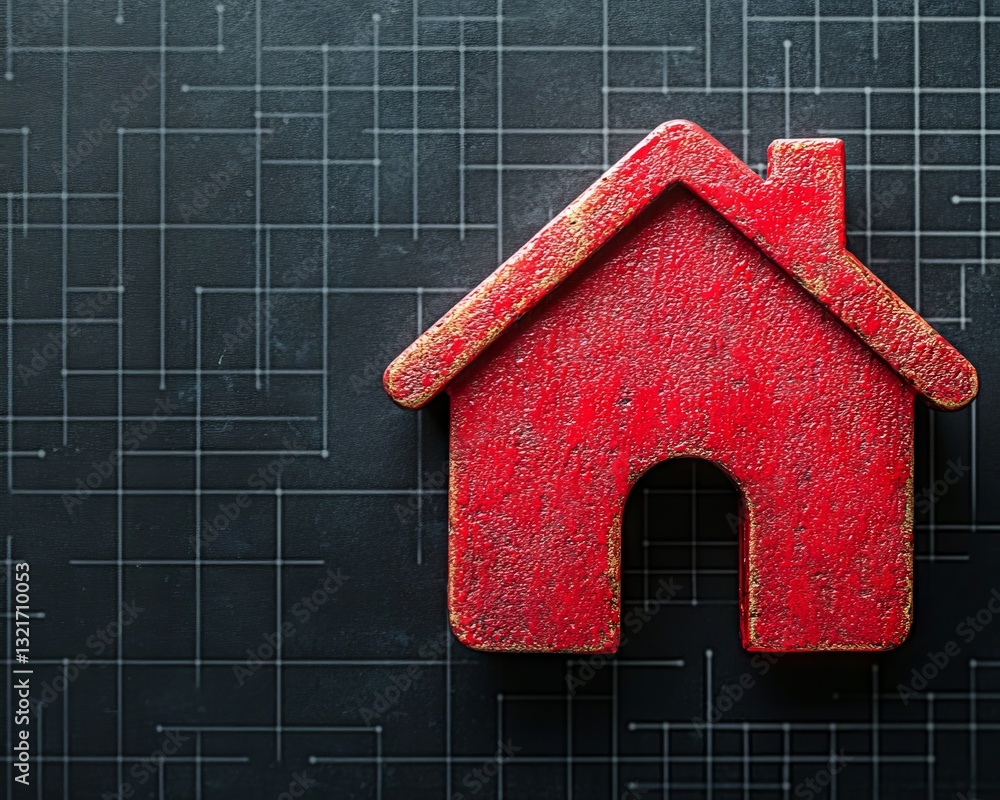 Poster a red lock in the shape of a house, signifying security in digital and technological realms