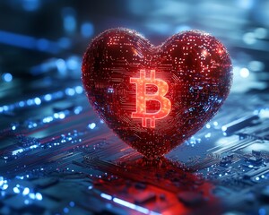 A chic Bitcoin emblem over a digital background featuring glowing highlights
